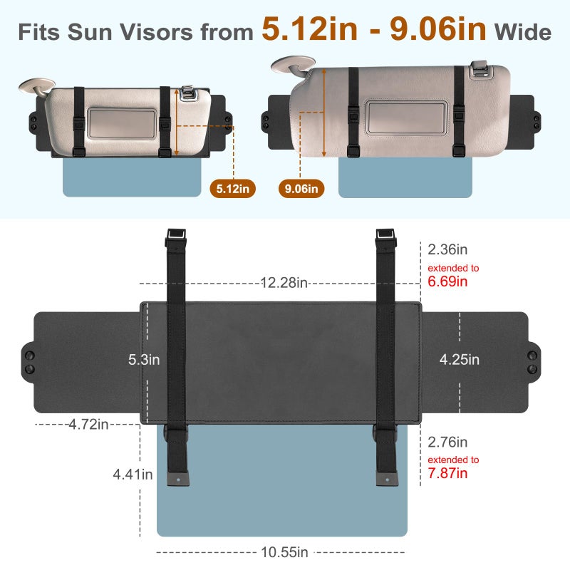 Autiora Sun Visor Extender for Car, Visor Extender Sun Blocker, Sun Visor Extension with Anti-Glare Lens Blocks UV & Sunlight, Adjustable Car Sun Visor for Safe Driving (2 Pack) - Image 5