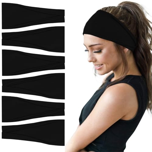 YONUF Fashion Headbands For Women Wide Headband Yoga Workout Head Bands Hair Accessories Black Band 6 Pack - Image 1