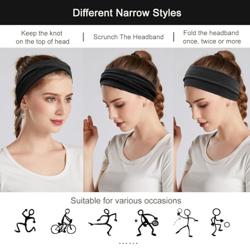 YONUF Fashion Headbands For Women Wide Headband Yoga Workout Head Bands Hair Accessories Black Band 6 Pack - Image 4