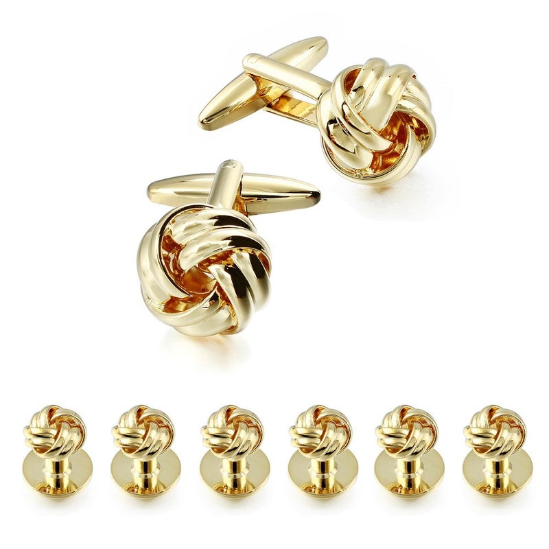 HAWSON Flower Knot Cufflinks and Tuxedo Studs Set Men Dress Shirt Studs Wedding Business Accessories (Gold Tone) - Image 1