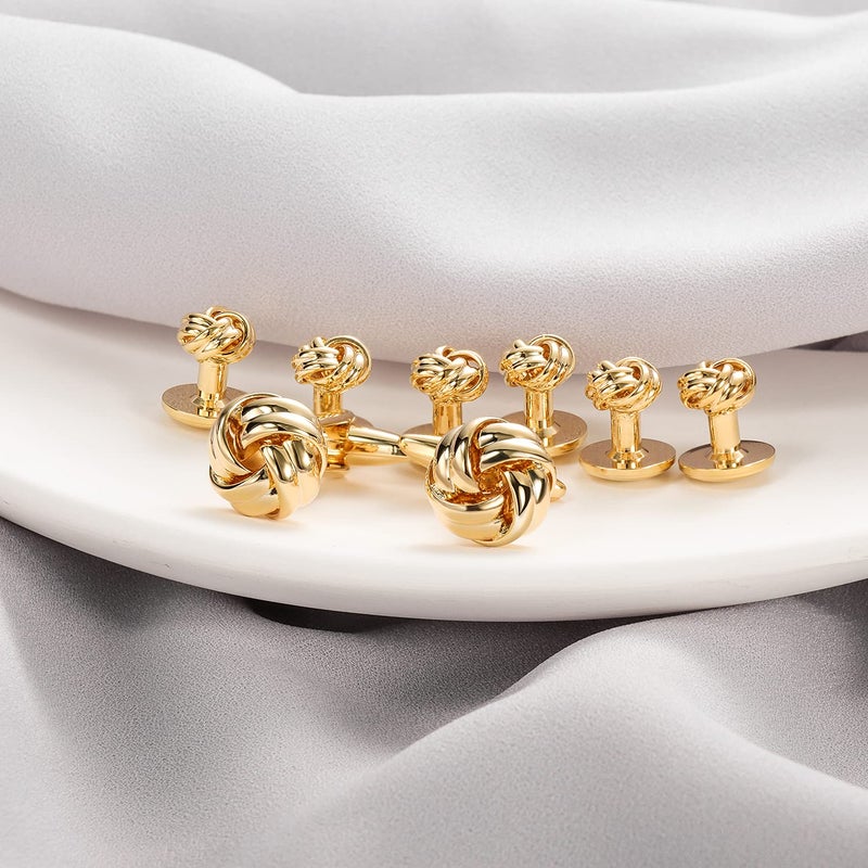 HAWSON Flower Knot Cufflinks and Tuxedo Studs Set Men Dress Shirt Studs Wedding Business Accessories (Gold Tone) - Image 2