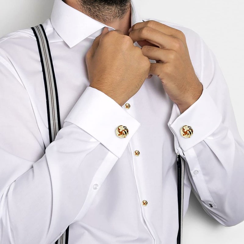 HAWSON Flower Knot Cufflinks and Tuxedo Studs Set Men Dress Shirt Studs Wedding Business Accessories (Gold Tone) - Image 4