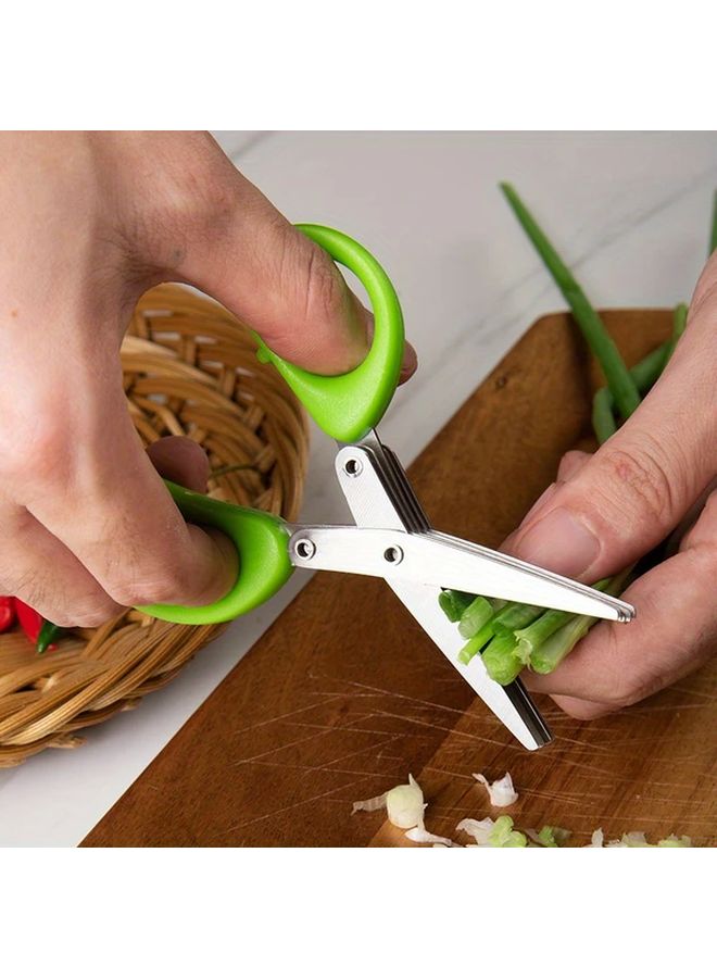 مقص مطبخ من الفولاذ المقاوم للصدأ 5 طبقات باللون الأخضر مع غطاء واقٍ ومنظف مدمج - Image 4