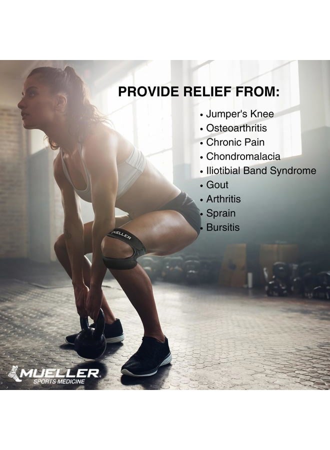 Mueller Sports Medicine Adjustable Max Knee Single Strap, Knee Pain Relief Support for Men and Women, Ideal for Osgood-Schlatter's, Runner's Knee, Patellar Tendinitis, Black, Small/Medium - Image 2