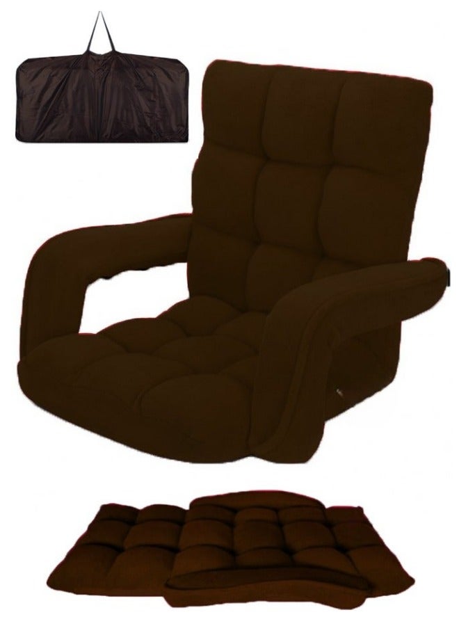 SMART HOME Luxury Folding Floor Chair with Armrest – Comfortable Velvet Fabric Recliner Chair for Relaxing and Camping, Comfortable Back Support, Folds Easily for Storage, Ideal for Living Rooms, Gaming, and Picnics, 60 x 54 x 54 cm, Brown - Image 1