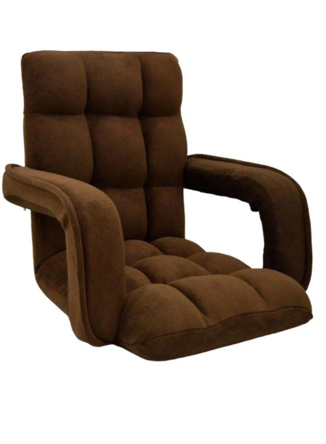 SMART HOME Luxury Folding Floor Chair with Armrest – Comfortable Velvet Fabric Recliner Chair for Relaxing and Camping, Comfortable Back Support, Folds Easily for Storage, Ideal for Living Rooms, Gaming, and Picnics, 60 x 54 x 54 cm, Brown - Image 2