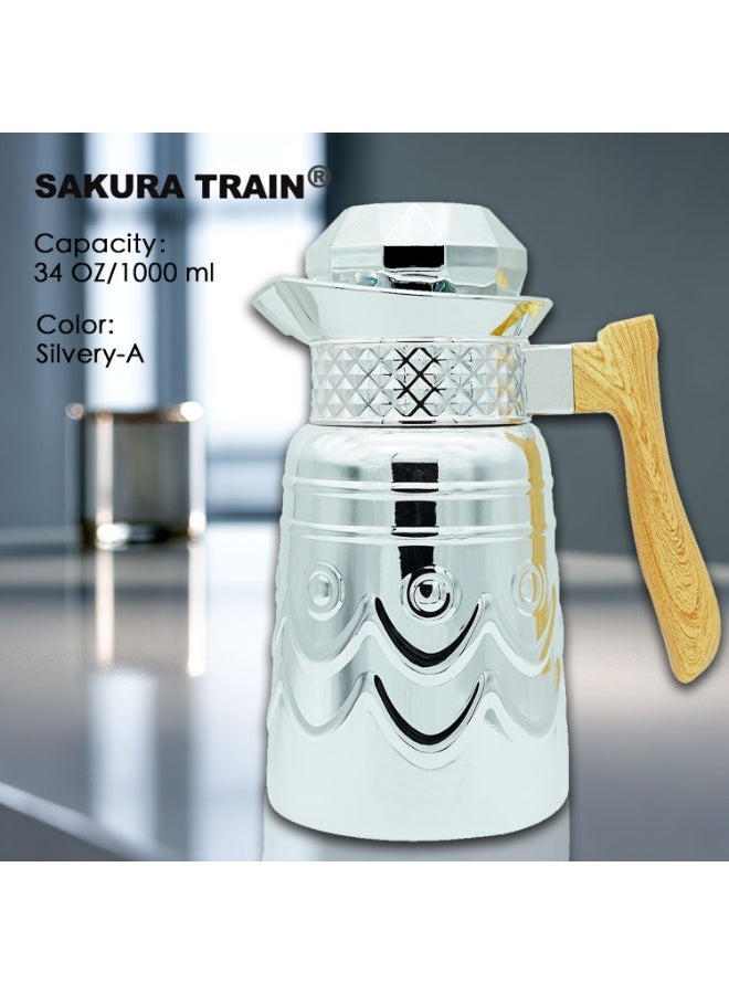 Sakura Train 1000ML Purely Handmade Enamel Drip Glue Process Luxury Thermal Coffee Carafe Insulated Stainless Steel Vacuum Coffee Carafe for Hot Liquids, Turkish Middle Eastern Stainless Steel Teapot Coffee Pot for Women, Men, Adults, Guests or Party - Best Gift Idea - Image 1