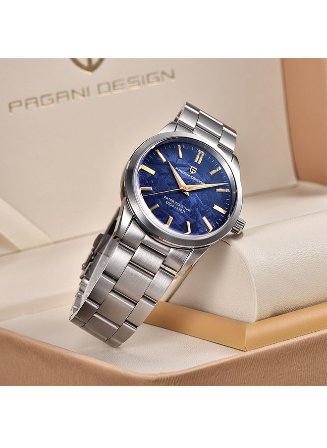 PAGANI DESIGN PD1734 Quartz Men's Watches 40mm Full Stainless Steel VH31 Movement Business Waterproof Wrist Watches for Men,Silver Blue  - Image 4