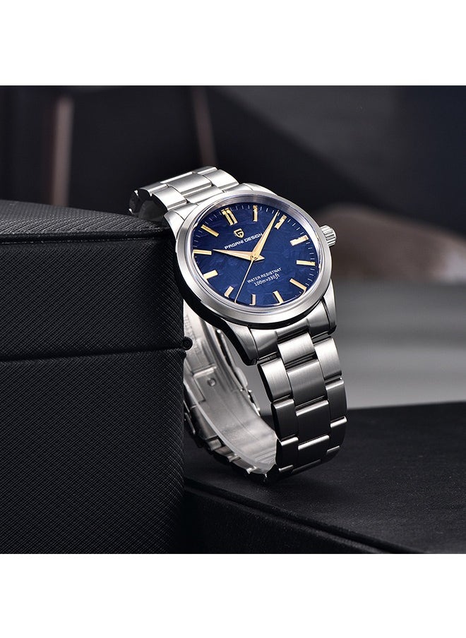 PAGANI DESIGN PD1734 Quartz Men's Watches 40mm Full Stainless Steel VH31 Movement Business Waterproof Wrist Watches for Men,Silver Blue  - Image 5
