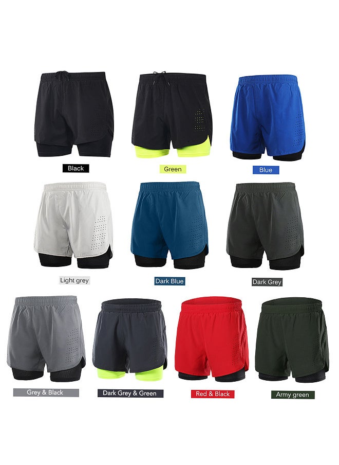 LIXADA - Men's 2-in-1 Running Shorts Quick Drying Breathable Active Training Exercise Jogging Cycling Shorts with Longer Liner - Image 1