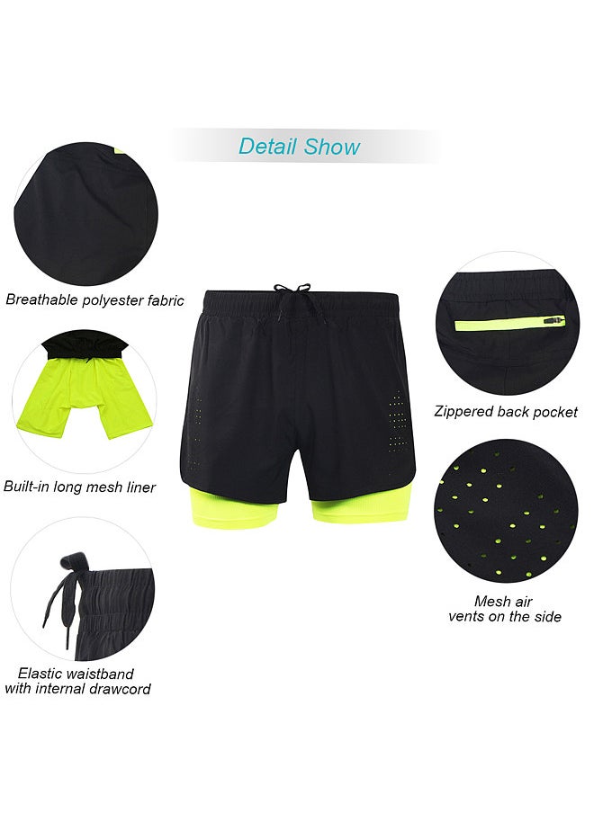 LIXADA - Men's 2-in-1 Running Shorts Quick Drying Breathable Active Training Exercise Jogging Cycling Shorts with Longer Liner - Image 1
