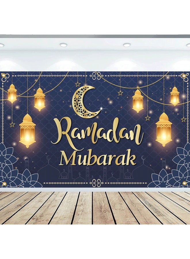 NIBEMINENT Ramadan Mubarak Door Cover Ramadan Decorations for Home, Large Eid Mubarak Ramadan Backdrop with Moon Castles Sign for Muslim Indoor Outdoor Decor Party Supply 180*110cm  - Image 1