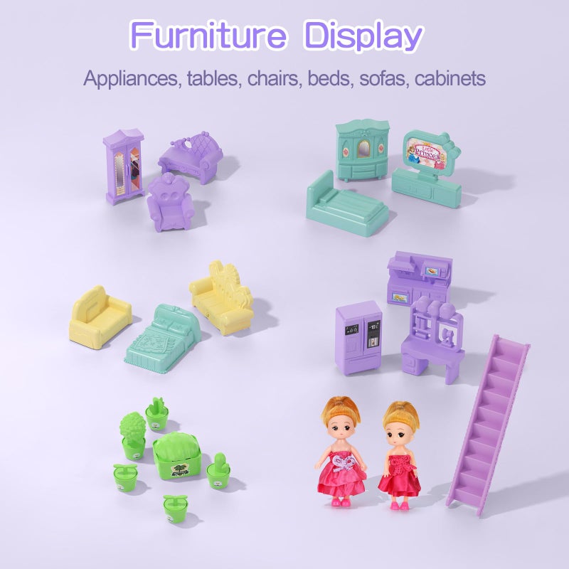 Randhar Lilac Purple Doll House for Girls, Dream Dollhouse 9 Rooms with 2 Dolls, Lights, Animals, Furniture and Accessories, Pretend-Play Toddler Playhouse Gift 3 4 5 6 7 8 9 10+ Year Old Girls Toys - Image 5