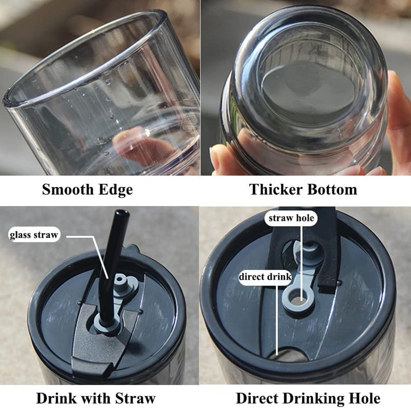 JIRLY Iced Coffee Cup 15oz450ml Glass Tumbler with Lid Straw and Leather Sleeve Ideal for Home Office Travel - Image 3