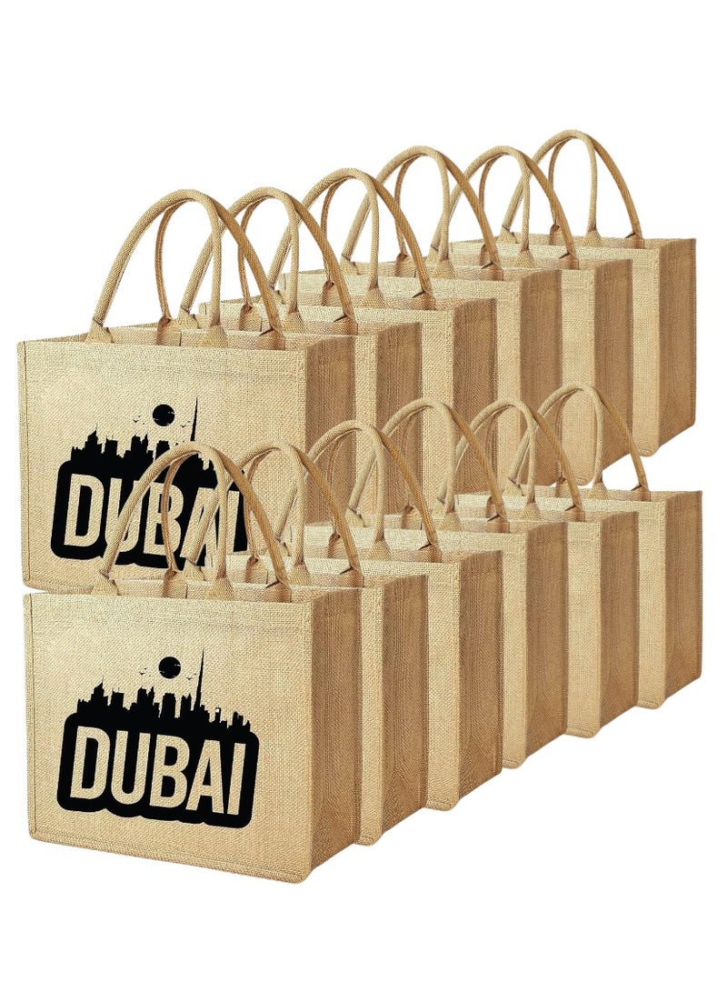 Pearl Coast Dubai Souvenir Jute Bag – EcoChic Tote Bags | Pack of 12 | Durable, Stylish & Reusable - Image 1