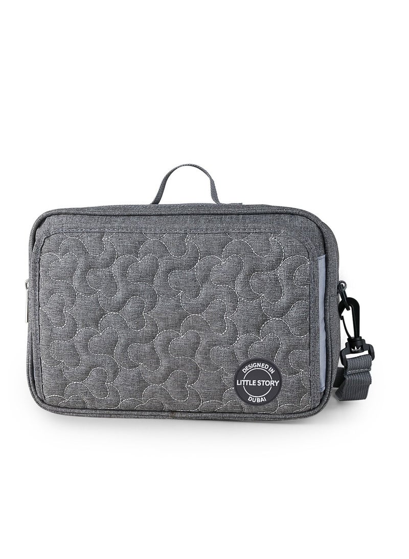 Little Story Baby Diaper Changing Clutch Kit With Detachable Shoulder Strap - Quilted Grey - Image 1
