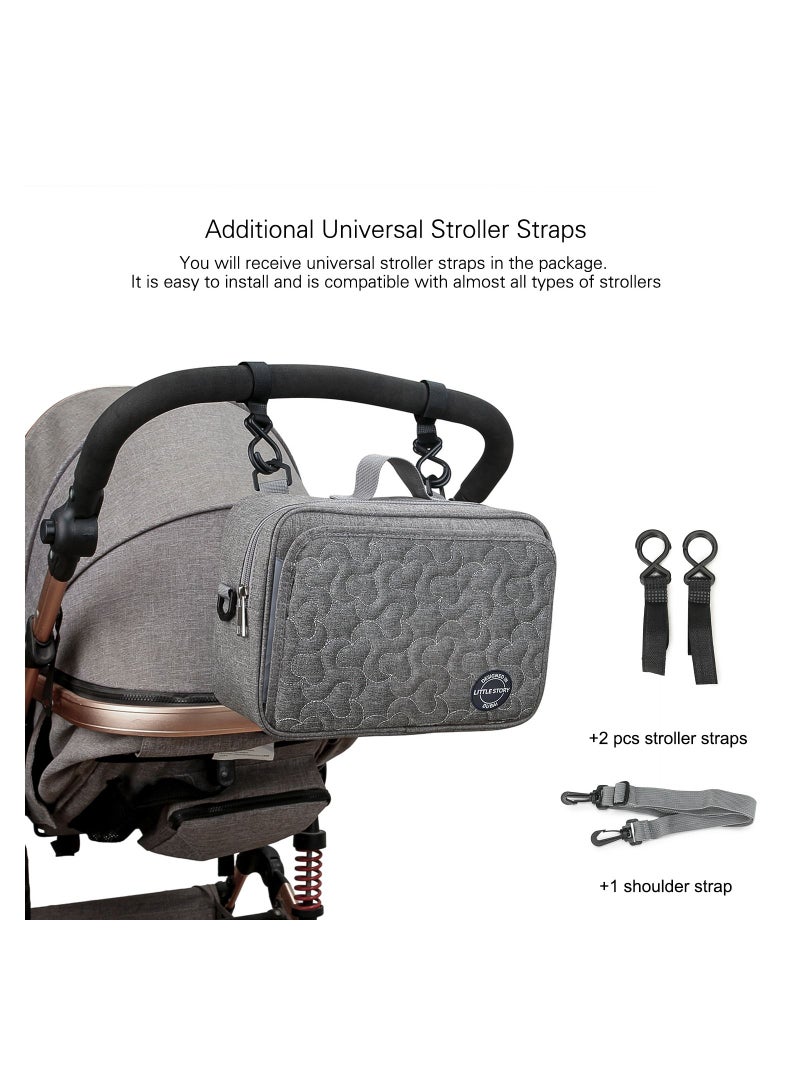 Little Story Baby Diaper Changing Clutch Kit With Detachable Shoulder Strap - Quilted Grey - Image 3