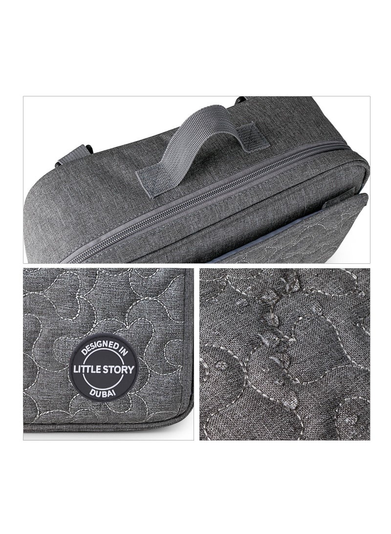 Little Story Baby Diaper Changing Clutch Kit With Detachable Shoulder Strap - Quilted Grey - Image 5