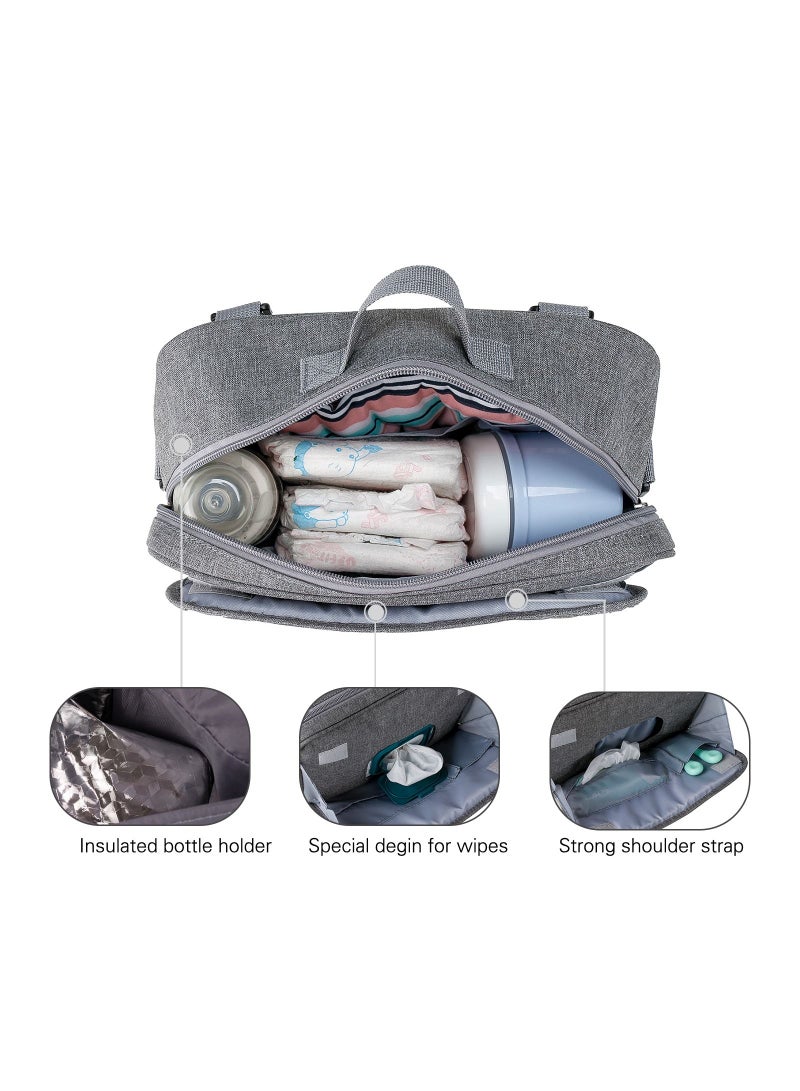 Little Story Baby Diaper Changing Clutch Kit With Detachable Shoulder Strap - Quilted Grey - Image 4