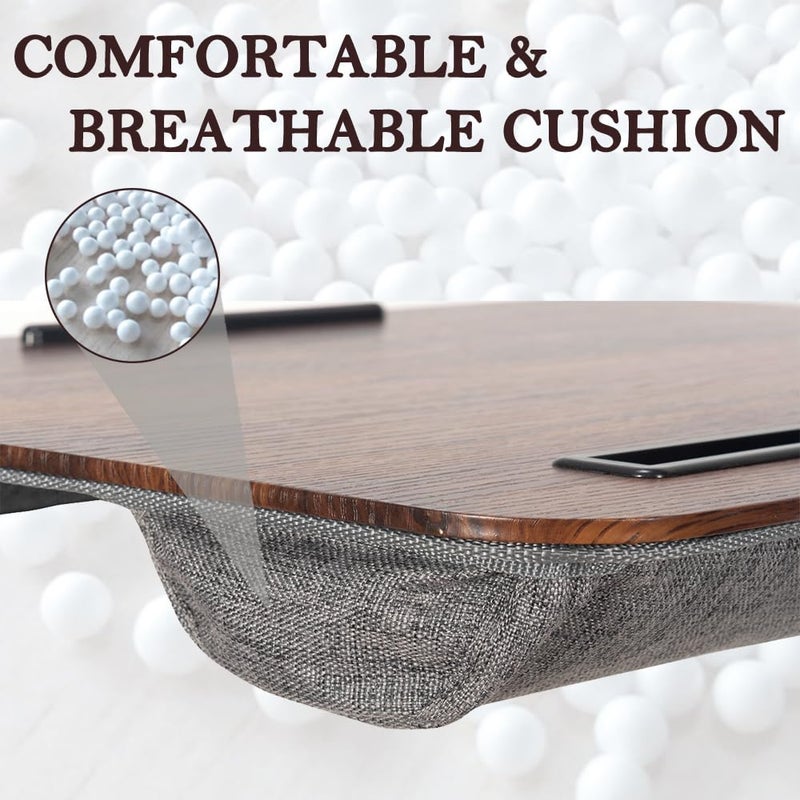 YUELAKE Portable Laptop Desk Fits Up to 16â€œ Laptops, with Tablet Slot, Built-in Cushion, Great for Home & Office,Lap Desk for Laptop,Lap Desk with Cushion (Rustic Brown, Medium) - Image 4