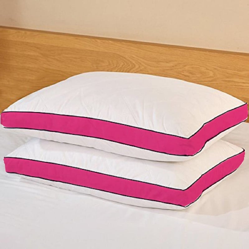 CRAZY WORLD Microfiber Bed Pillow for Sleeping - Down Alternative Ultrasoft Cotton Washable Pillow with Satin Gusset- Pack of 2 (Rani Pink) - Image 2