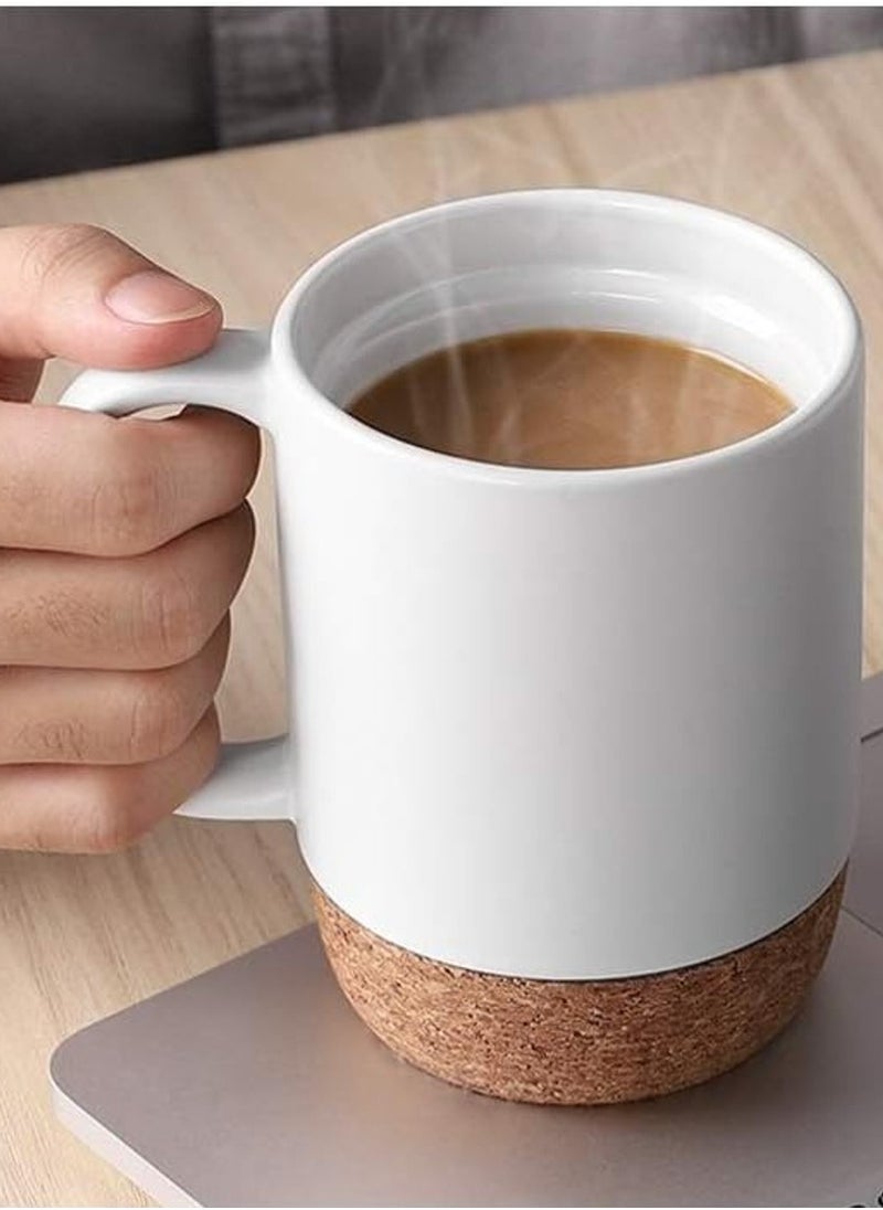 Zorqon - Ceramic Coffee Mug 15 OZ Coffee Mug with Cork Bottom and Splash Proof Lid, Ceramic Mug with Large Handle for Coffee Tea Latte - Matte White - Image 1