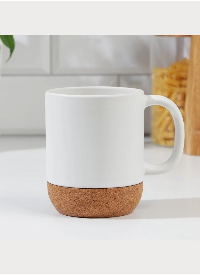 Zorqon - Ceramic Coffee Mug 15 OZ Coffee Mug with Cork Bottom and Splash Proof Lid, Ceramic Mug with Large Handle for Coffee Tea Latte - Matte White - Image 1