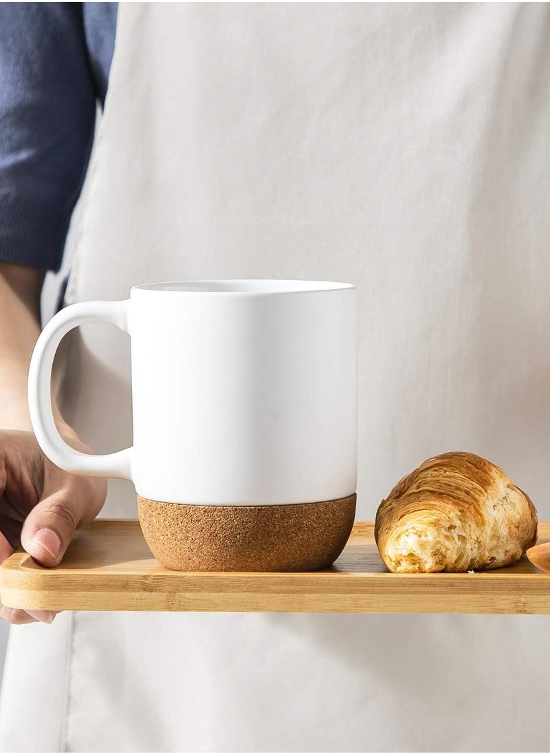 Zorqon - Ceramic Coffee Mug 15 OZ Coffee Mug with Cork Bottom and Splash Proof Lid, Ceramic Mug with Large Handle for Coffee Tea Latte - Matte White - Image 1