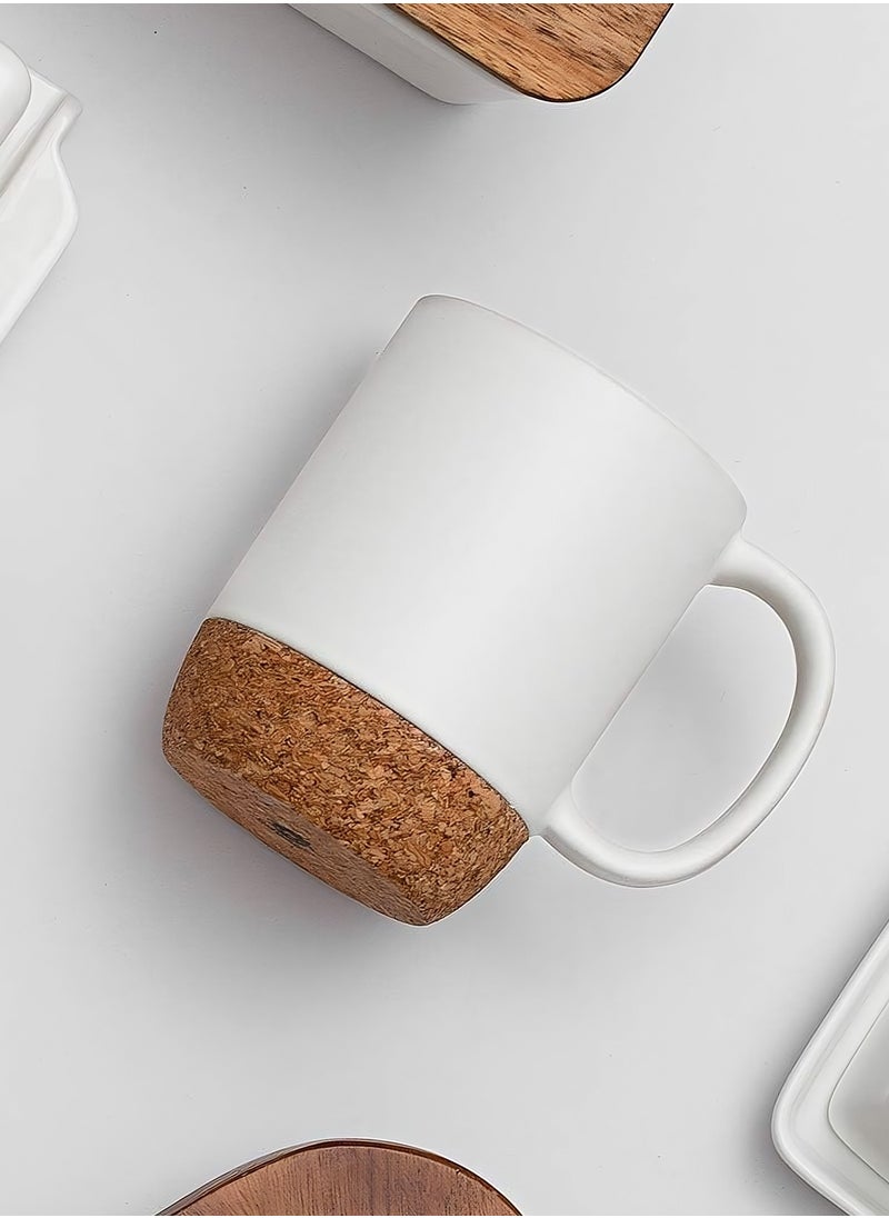 Zorqon - Ceramic Coffee Mug 15 OZ Coffee Mug with Cork Bottom and Splash Proof Lid, Ceramic Mug with Large Handle for Coffee Tea Latte - Matte White - Image 1