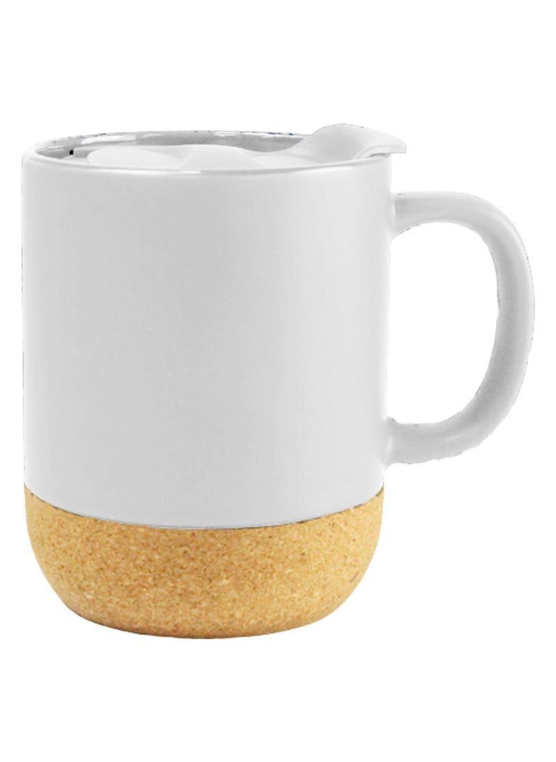 Zorqon - Ceramic Coffee Mug 15 OZ Coffee Mug with Cork Bottom and Splash Proof Lid, Ceramic Mug with Large Handle for Coffee Tea Latte - Matte White - Image 1