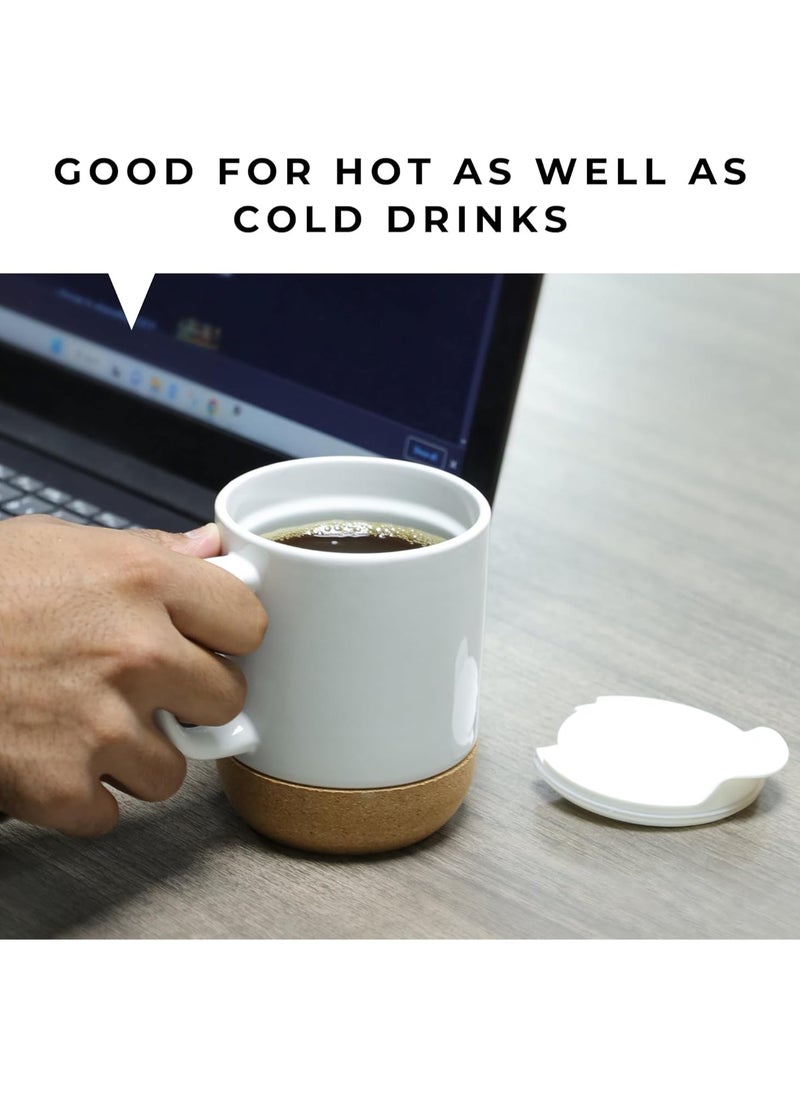 Zorqon - Ceramic Coffee Mug 15 OZ Coffee Mug with Cork Bottom and Splash Proof Lid, Ceramic Mug with Large Handle for Coffee Tea Latte - Matte White - Image 1