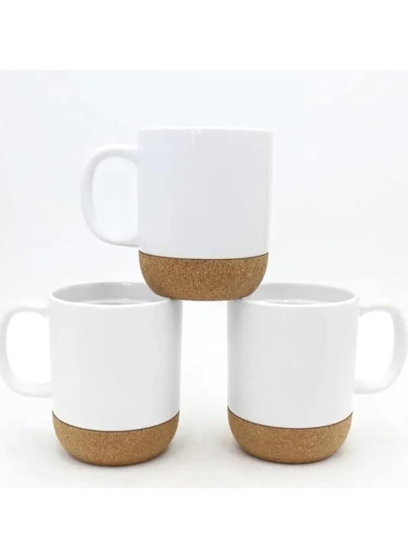 Zorqon - Ceramic Coffee Mug 15 OZ Coffee Mug with Cork Bottom and Splash Proof Lid, Ceramic Mug with Large Handle for Coffee Tea Latte - Matte White - Image 1