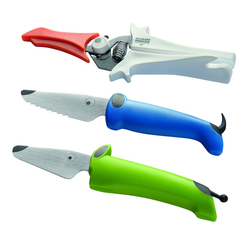 Kuhn Rikon KinderKitchen Childrens Knife Set of 3  Including Scissors Green Blue  White