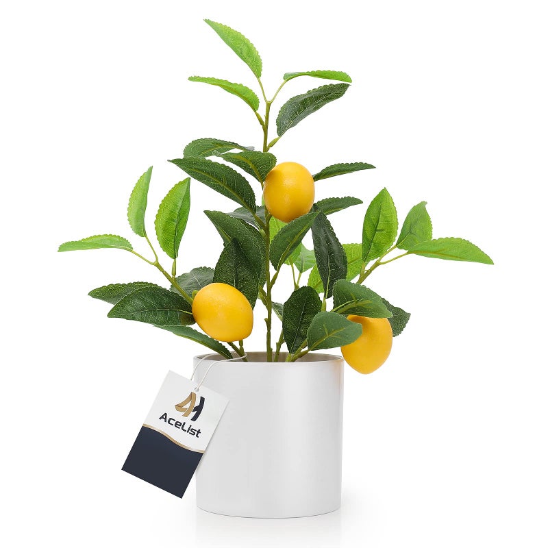 AceList Nearly Natural Small Fake Lemon Tree for Lemon Decor 146 Inches Artificial Lemon Tree with White Pot Potted Plant Perfect for Kitchen Home Indoor