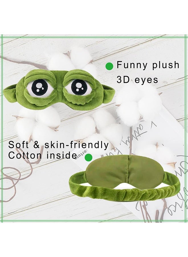 1Pcs Sleep Eye Mask for Women Kids, Eye Mask for Sleeping, Cute Sad Frog Blindfold Plush Funny Eye Shade Cover for Travel Yoga Nap Block Out Light - Soft Cotton Inside for Sensive Skin - Image 3