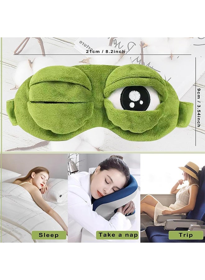 1Pcs Sleep Eye Mask for Women Kids, Eye Mask for Sleeping, Cute Sad Frog Blindfold Plush Funny Eye Shade Cover for Travel Yoga Nap Block Out Light - Soft Cotton Inside for Sensive Skin - Image 4