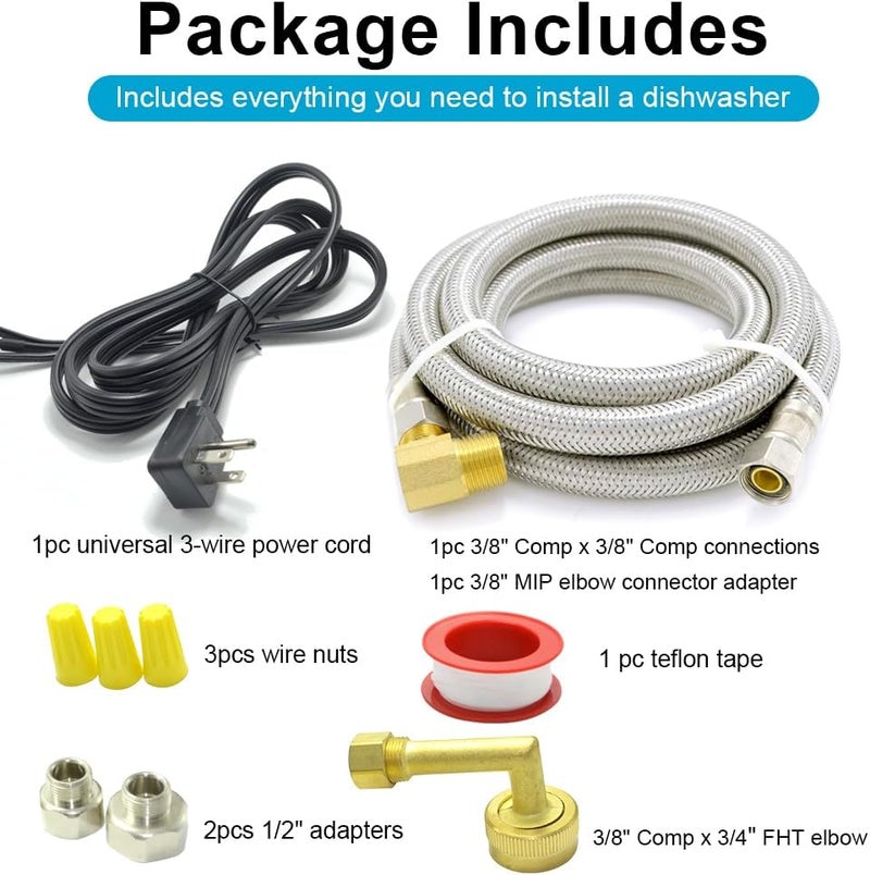 TT FLEX Universal Dishwasher Installation Kit,4 Ft Stainless Steel Dishwasher Hose,Burst Proof Water Supply Line with 3/8" Compression Connections - Image 5