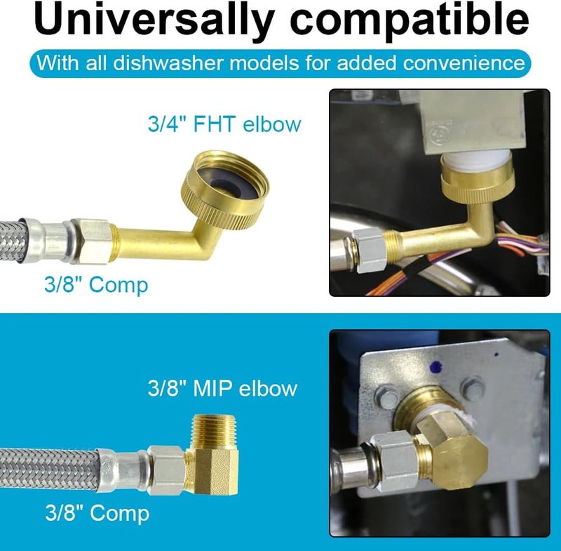 TT FLEX Universal Dishwasher Installation Kit,4 Ft Stainless Steel Dishwasher Hose,Burst Proof Water Supply Line with 3/8" Compression Connections - Image 3