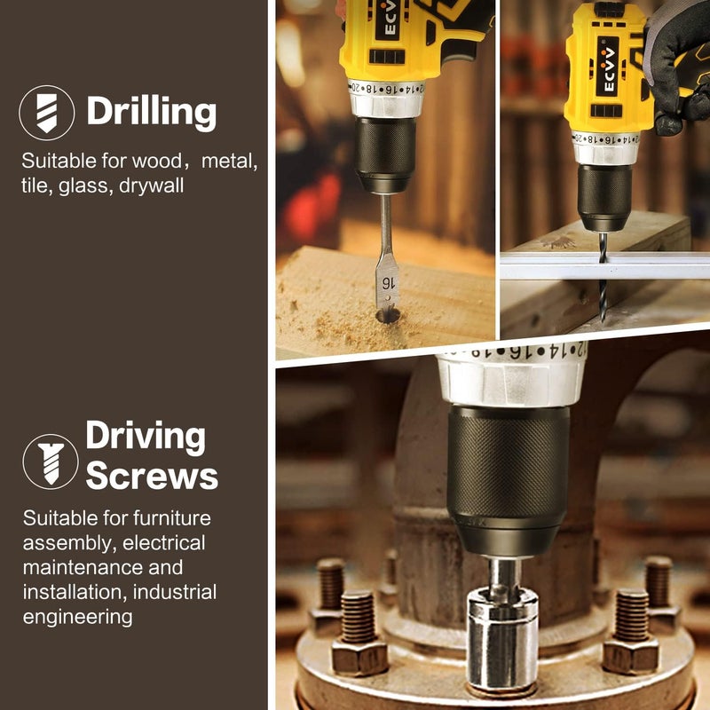 ECVV Cordless Drill Driver Kit 80Nm Torque With 2 Packs 4.0Ah Li-Ion Batteries & Fast Charger 20V Brushless Driver 2-Variable Speed With 13Mm Metal Chuck For Fastening And Drilling - Image 3