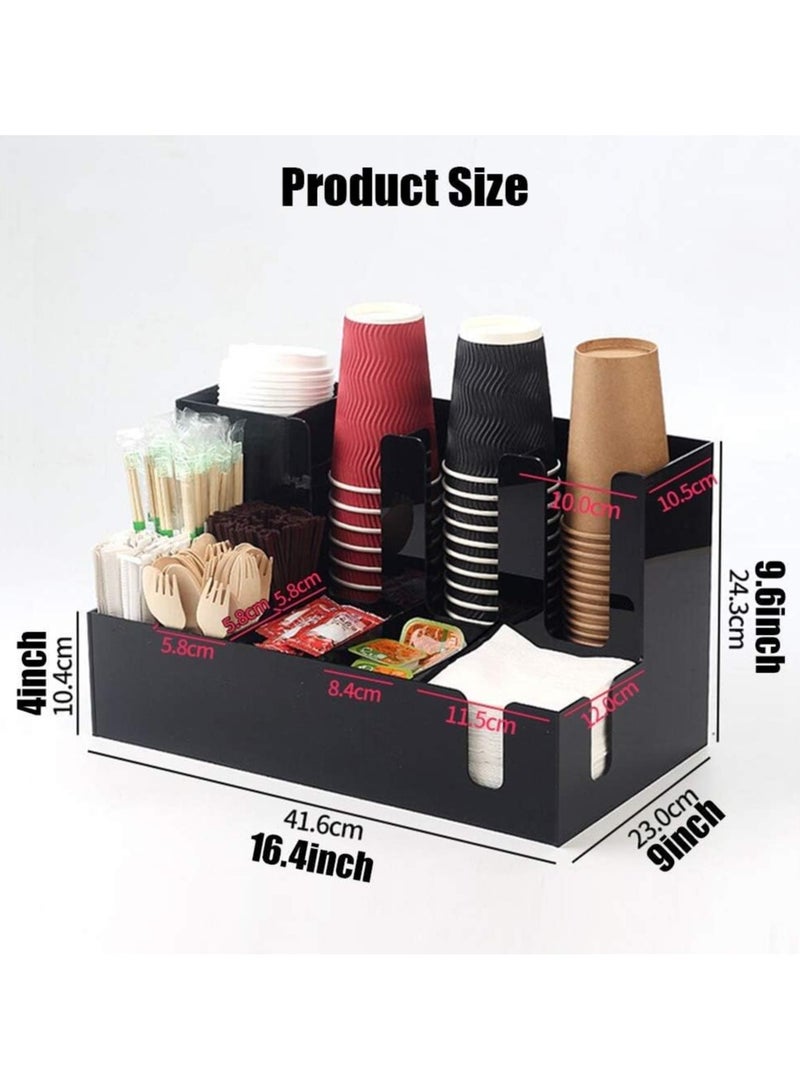 TPGP 11 Compartment Upright Coffee Condiment and Cup Storage Organizer Acrylic Material for Paper Cups Napkins and Tableware Storage - Image 2