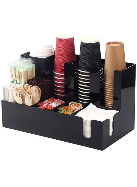 11 Compartment Upright Coffee Condiment and Cup Storage Organizer Acrylic Material for Paper Cups Napkins and Tableware Storage