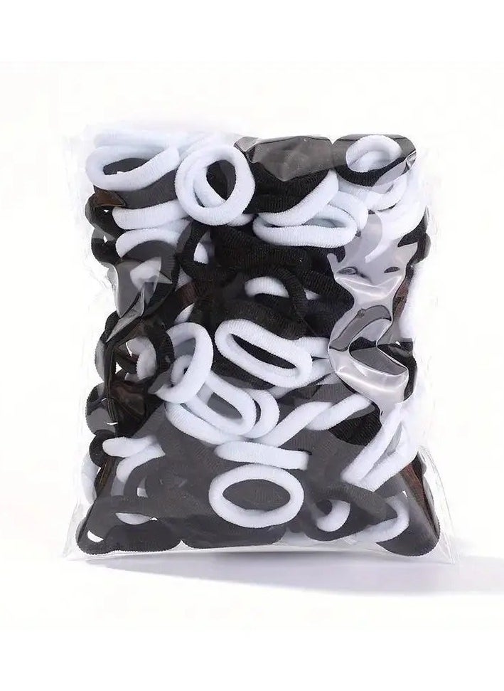 Kormesic 100-Piece Black and White Elastic Hair Ties, Soft Seamless Small Hair Bands, Suitable for All Hairstyles  - Image 1