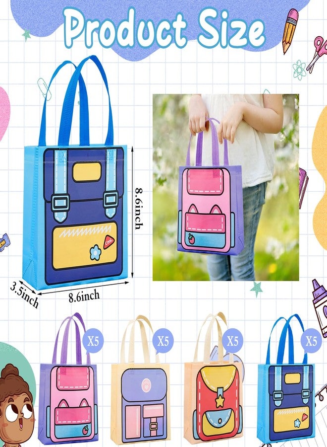 Sitroasho 20 Pieces Cartoon Backpack Non-Woven Favor Bags Back To School Gift Bag with Handles Reusable Birthday Goodie Candy Bag for Boys Girls Classroom Holiday Party Supplies - Image 2