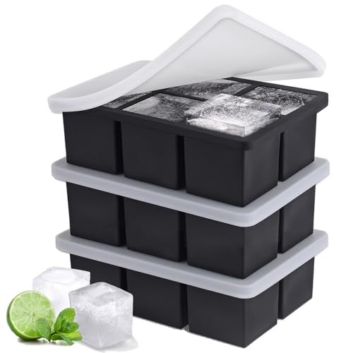 SLGOL Ice Cube Tray, SLGOL Ice Trays for Freezer with Lid, Easy Release large Ice Cube Molds, Silicone ice cubes mold for Whiskey, Stackable Square Ice Tray for Cocktails Whiskey 【6 square 3 Pack】 - Image 1