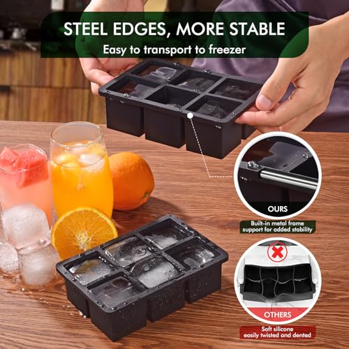 SLGOL Ice Cube Tray, SLGOL Ice Trays for Freezer with Lid, Easy Release large Ice Cube Molds, Silicone ice cubes mold for Whiskey, Stackable Square Ice Tray for Cocktails Whiskey 【6 square 3 Pack】 - Image 2