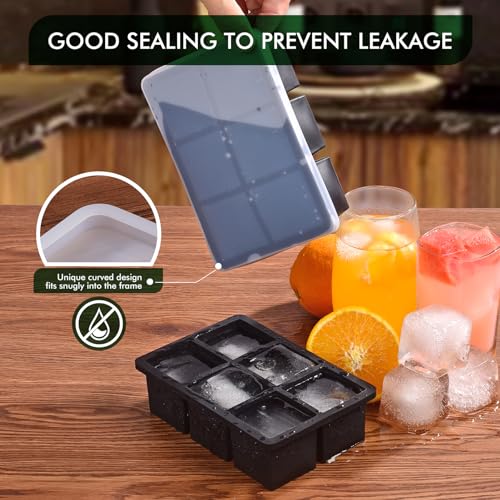 SLGOL Ice Cube Tray, SLGOL Ice Trays for Freezer with Lid, Easy Release large Ice Cube Molds, Silicone ice cubes mold for Whiskey, Stackable Square Ice Tray for Cocktails Whiskey 【6 square 3 Pack】 - Image 5