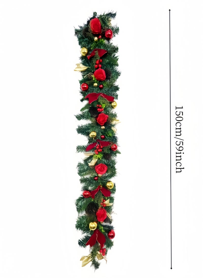 GGEROU إكليل عيد الميلاد، 1.5 متر زينة عيد الميلاد، خوص أخضر صناعي لشجرة عيد الميلاد، زينة داخلية وخارجية للباب والدرج، إكليل عيد الميلاد - Image 4