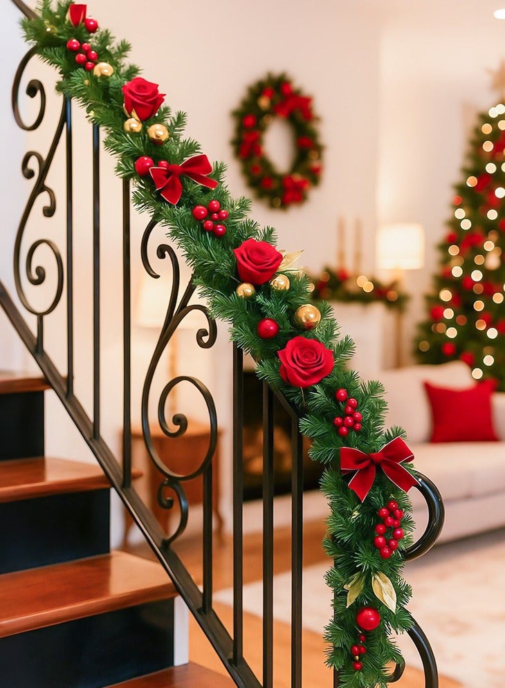 GGEROU إكليل عيد الميلاد، 1.5 متر زينة عيد الميلاد، خوص أخضر صناعي لشجرة عيد الميلاد، زينة داخلية وخارجية للباب والدرج، إكليل عيد الميلاد - Image 1