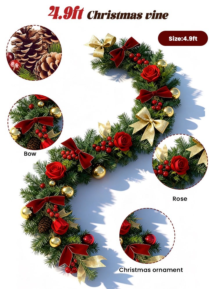 GGEROU إكليل عيد الميلاد، 1.5 متر زينة عيد الميلاد، خوص أخضر صناعي لشجرة عيد الميلاد، زينة داخلية وخارجية للباب والدرج، إكليل عيد الميلاد - Image 2