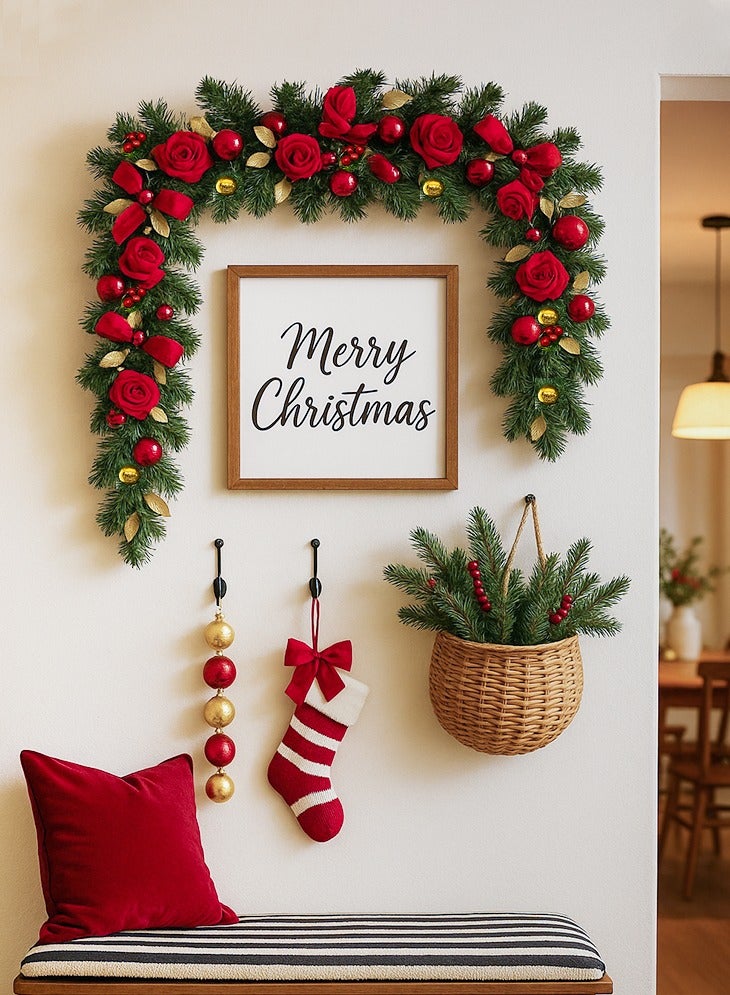 GGEROU إكليل عيد الميلاد، 1.5 متر زينة عيد الميلاد، خوص أخضر صناعي لشجرة عيد الميلاد، زينة داخلية وخارجية للباب والدرج، إكليل عيد الميلاد - Image 3